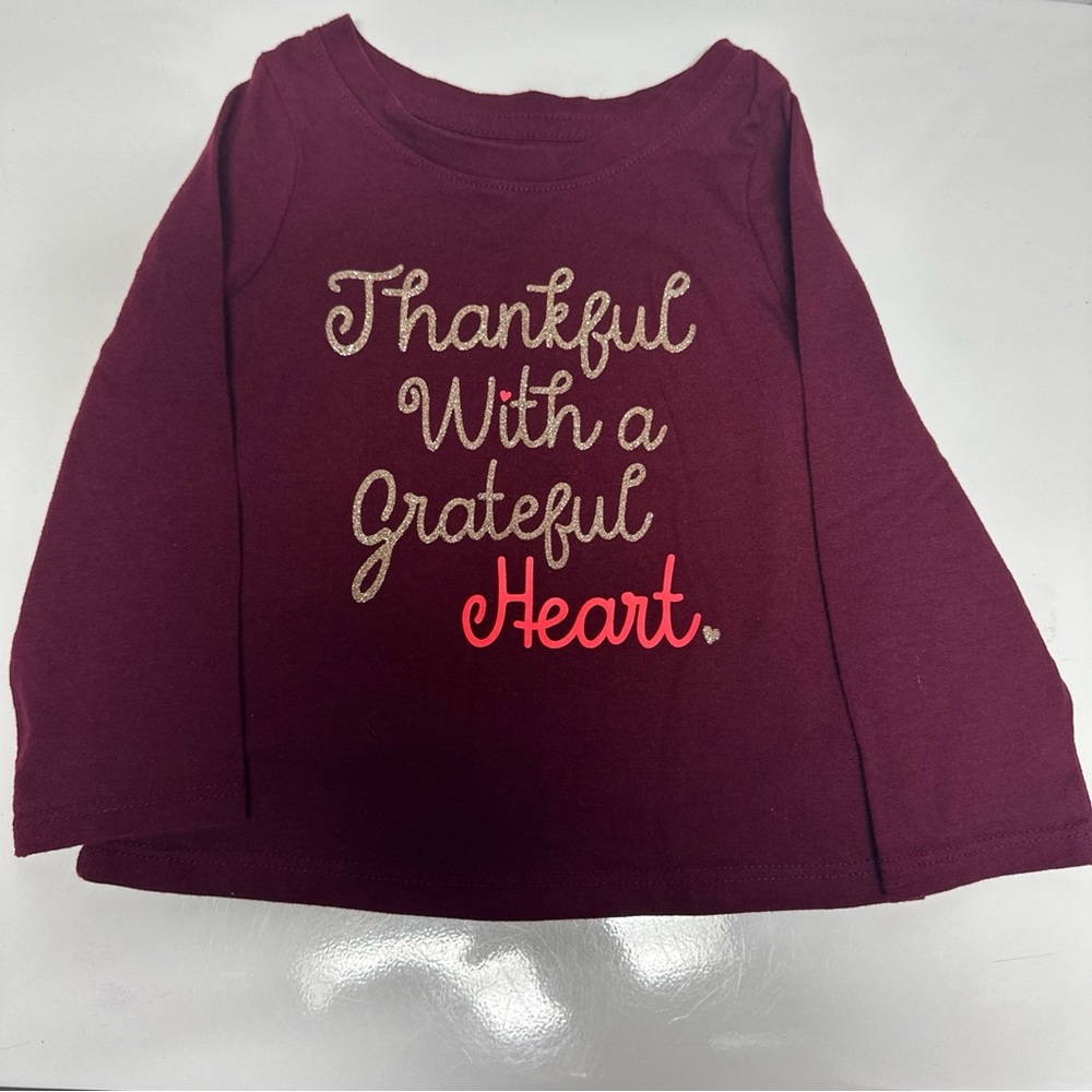 Cat & Jack Maroon Long-Sleeve 'Thankful With a Grateful Heart' Tee